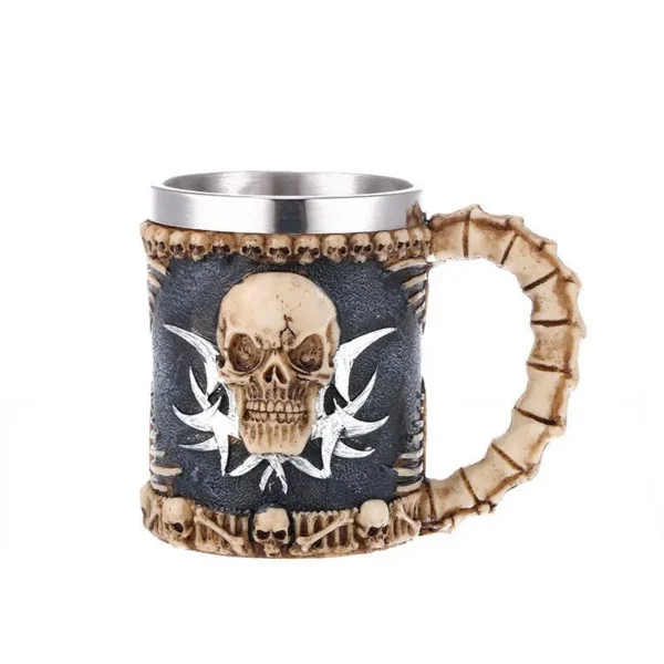 3D skull design beer mug with stainless steel liner for gothic home decor