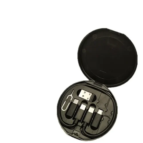 5-in-1 retractable multi-charging cable with round storage case for organized charging