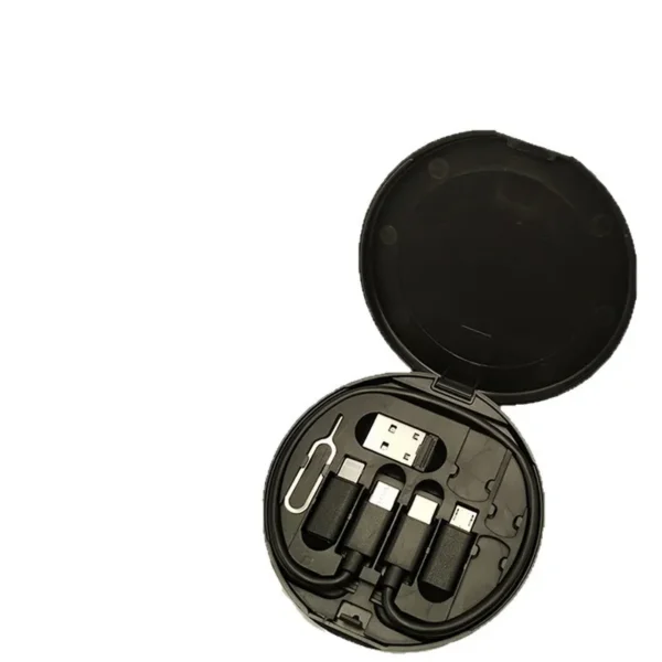 5-in-1 retractable multi-charging cable with round storage case for organized charging