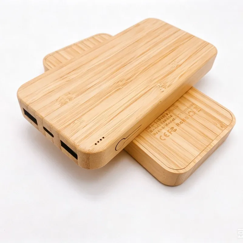 Premium bamboo power bank with customizable glowing LED logo for eco-friendly gifts