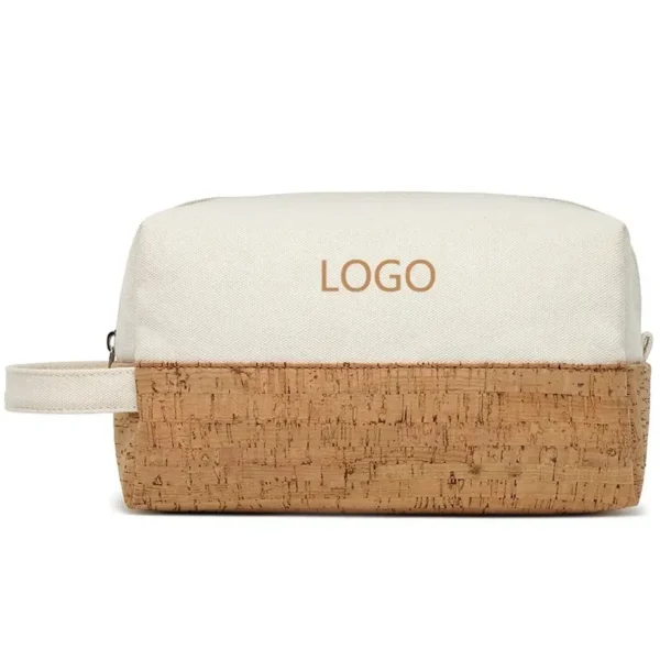 Eco-friendly cork and canvas cosmetic pouch with minimalist sustainable design