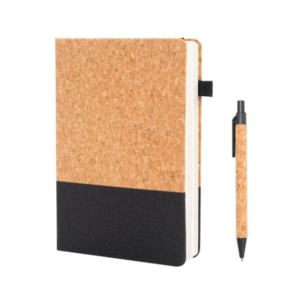 Eco-friendly A5 notebook with a creative hybrid design of cork, PU, and wheat straw materials