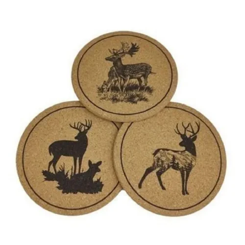 Premium natural cork drink coasters with custom silk-screened company logo