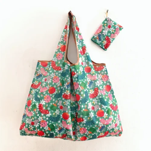 Adorable cartoon pattern foldable shopping bag, reusable eco-friendly grocery tote