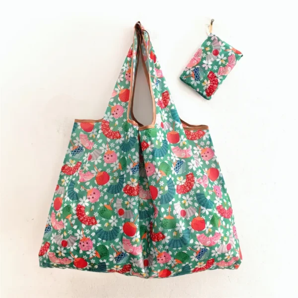 Adorable cartoon pattern foldable shopping bag, reusable eco-friendly grocery tote