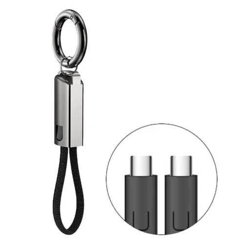 Short portable lanyard charging cable for power bank and smartphone