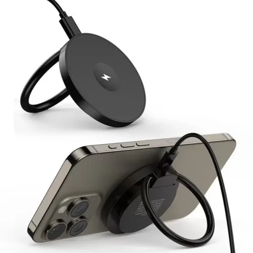 3-in-1 foldable wireless charger with magnetic ring grip stand for Apple devices