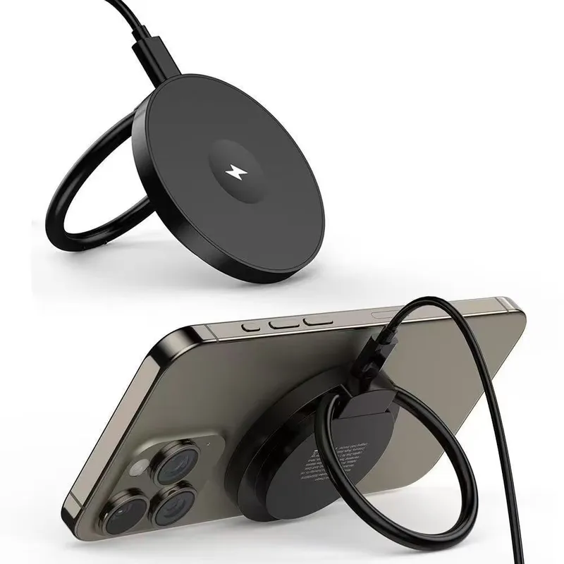 3-in-1 foldable wireless charger with magnetic ring grip stand for Apple devices