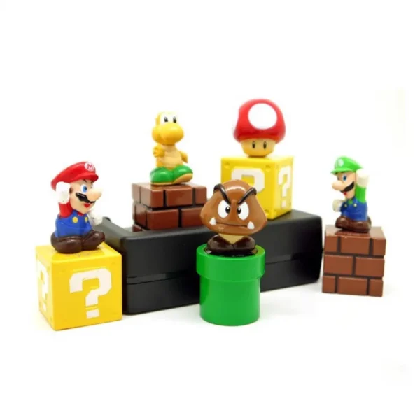 Set of 5 cute Super Mario mushroom figures for cake toppers and desk decor