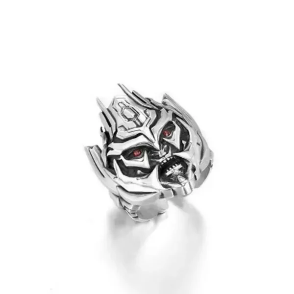 Retro Thai silver adjustable statement ring with Megatron inspired mech design