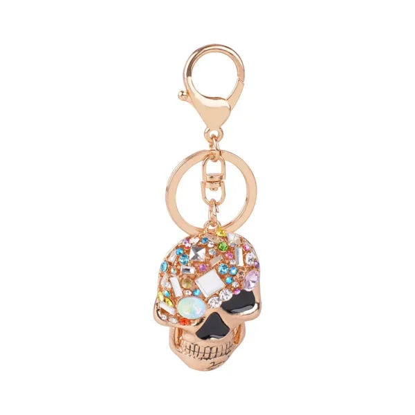Fashionable rhinestone studded skull metal keychain for handbags and car keys