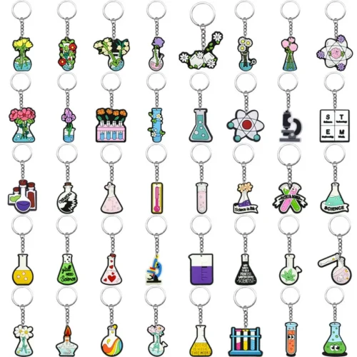 Cartoon science lab reagent bottle keychain, PVC material backpack charm