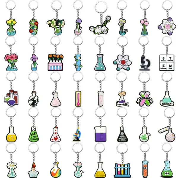 Cartoon science lab reagent bottle keychain, PVC material backpack charm