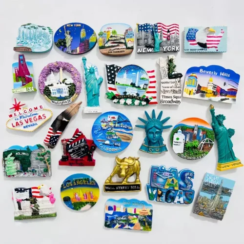 USA travel souvenir 3D fridge magnets featuring Statue of Liberty and Las Vegas