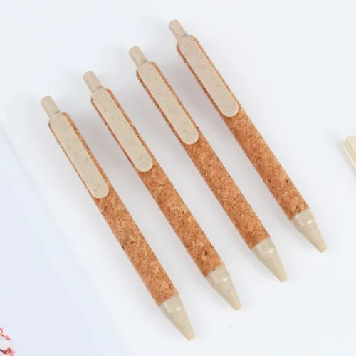 Eco-friendly ballpoint pen made from wheat straw and cork, perfect for promotional gifts
