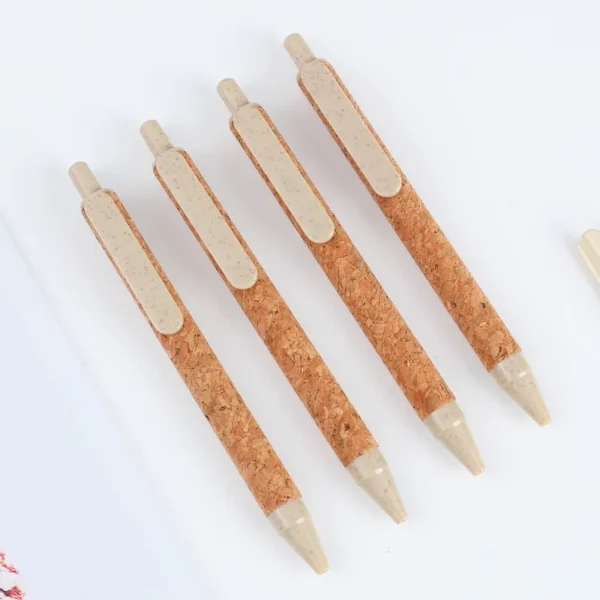 Eco-friendly ballpoint pen made from wheat straw and cork, perfect for promotional gifts